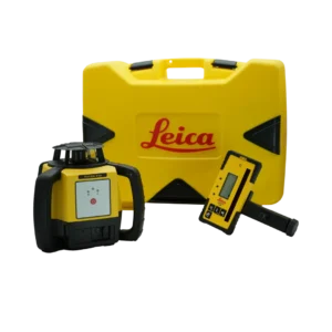 Leica Rugby 610 z detektorem Rod Eye 160 - niwelator laserowy obrotowy